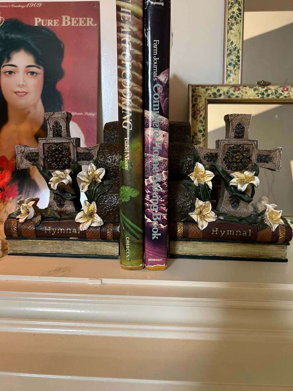 Religious Hymnal and Cross Bookends with Floral Details